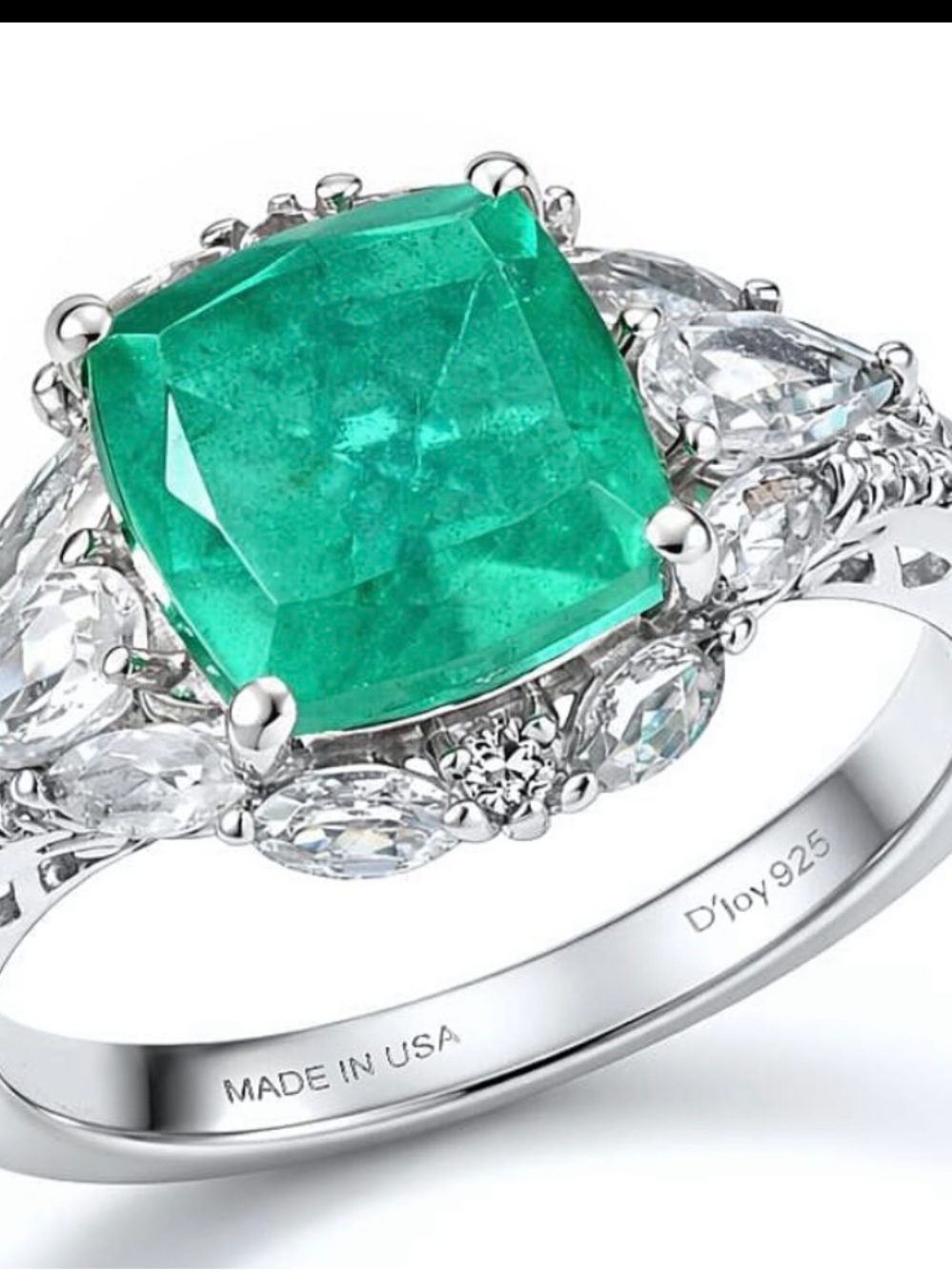 D'Joy Emeraldine Quartz and White Topaz 5.10 ctw Ring in Platinum Over Sterling